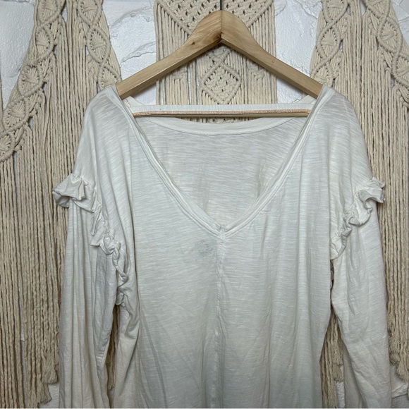 Anthro Pilcro Ivory Cotton Ruffle Shoulder Tee Coquette Cottagecore Women Medium - Picture 7 of 9